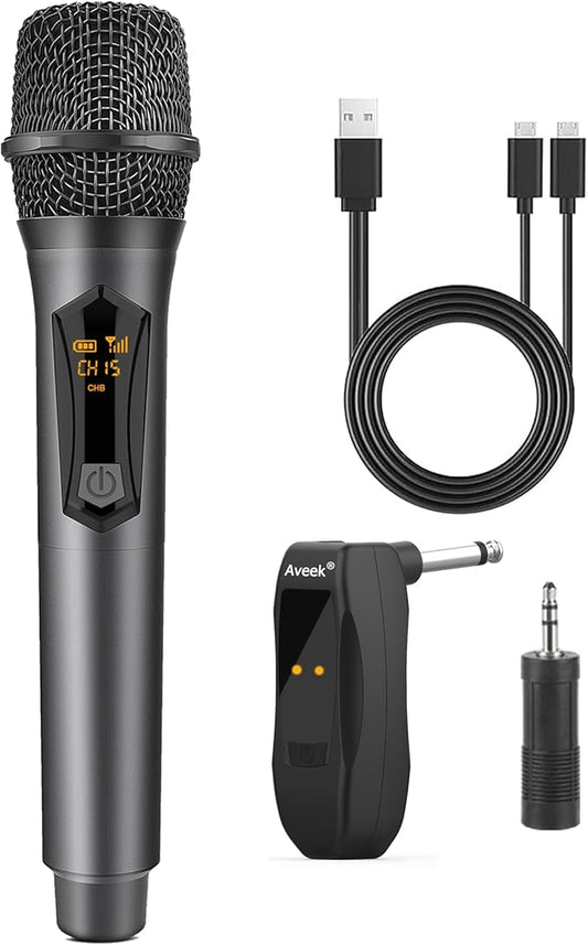 Aveek Wireless Microphone for Karaoke, 2.4GHz Rechargeable Karaoke Microphone(Work 10hs), for Speaker, Karaoke Machine,Church, Speech, Wedding, Party Singing, Grey,1 Pack-CubbioJoy