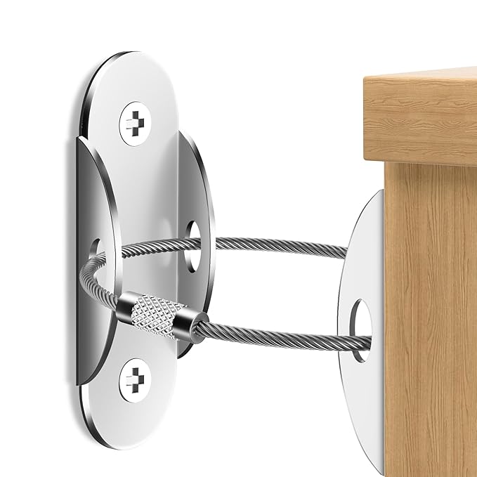 Anti Tip Furniture Anchors (6 Packs) Furniture Anchors for Baby Proofing, Earthquake Straps for Furniture Dresser Wall Safety Anchor Furniture Safety Straps Wall Straps, Silver-CubbioJoy