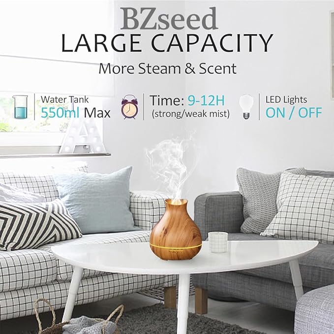 BZseed Aromatherapy Essential Oil Diffuser,2 PCS Humidifier with 550ml Lasting Mist Output Waterless Auto-Off Ultrasonic Diffusers 7 Color LED Lights Cool Mist Humidifier for Large Room, Home-CubbioJoy