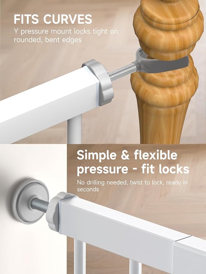 29.5-40.5" Baby Gate for Stairs, Dog Gate for Doorways, Walk Thru Auto Close Metal Baby Safety Gate for The House, Stairs and Doorways, Child Gate Pressure Mounted, Pet Gate for Dog Indoor - White-CubbioJoy