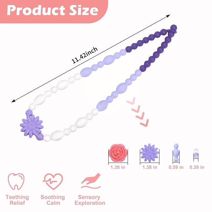 Chew Necklaces for Sensory Kids Adults, Flower Chewy Necklace Sensory Toys for Autism Nail Biting Anxiety, Fidget Necklace Oral Chew Toys, ADHD Tools for Boys Girls-CubbioJoy