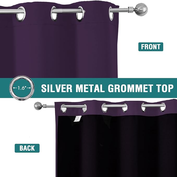 ChrisDowa 100% Blackout Curtains for Bedroom with Black Liner, 2 Thick Layers Total Blackout Thermal Insulated Grommet Window Curtains 2 Panels Set (Royal Purple, 52 x 72 Inch)-CubbioJoy