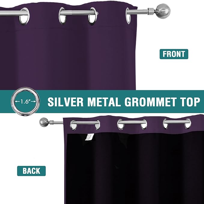 ChrisDowa 100% Blackout Curtains 80 inch Long for Bedroom with Black Liner, 2 Thick Layers Total Blackout Thermal Insulated Grommet Window Curtains 2 Panels Set (Royal Purple, 52 x 80 Inch)-CubbioJoy