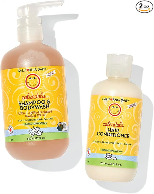 California Baby Calendula Baby Shampoo and Conditioner Set | 100% Plant-Based | 19oz Soothing Lavender Body Wash + 8.5oz Lavender Conditioner |-CubbioJoy