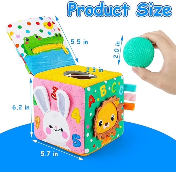beetoy Sensory Busy Cube for Baby, Montessori Infant Toys with Textured Sensory Balls, Early Learning Travel Toys for Fine Motor Skills, Perfect Newborn Boy and Girl Gift-CubbioJoy