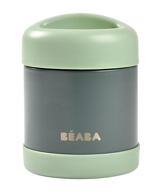Beaba Stainless Steel Insulated Food Jar 10 oz, Kids Thermos, Lunch Containers, Leakproof, Wide Opening, Suitable for Hot and Cold Foods (Sage)-CubbioJoy