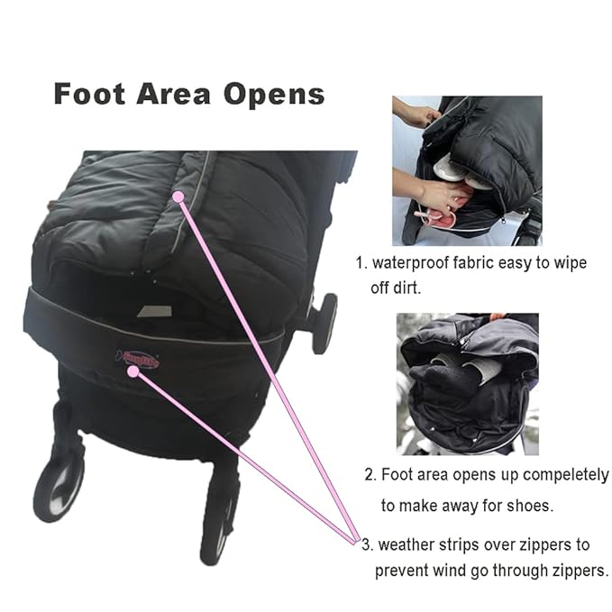 Cozy Toe Stroller Bunting Bag,Soft Coral Fleece Lining,Weather Proof Universal Footmuff Adaptable for Strollers Joggers Pushchair-CubbioJoy