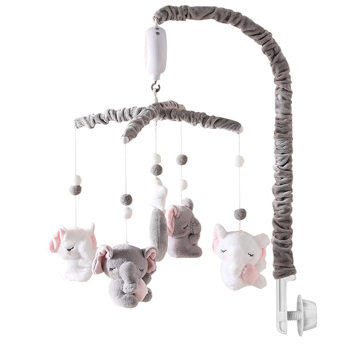 Baby Crib Mobile - Elephant Crib Mobile for Girls with 25 Inches Mobile Arm and 35 Lullabies Musical Box, 3 Modes Digital, Volume Control, Essential Gift for Infant Bedroom Hanging Decor-CubbioJoy