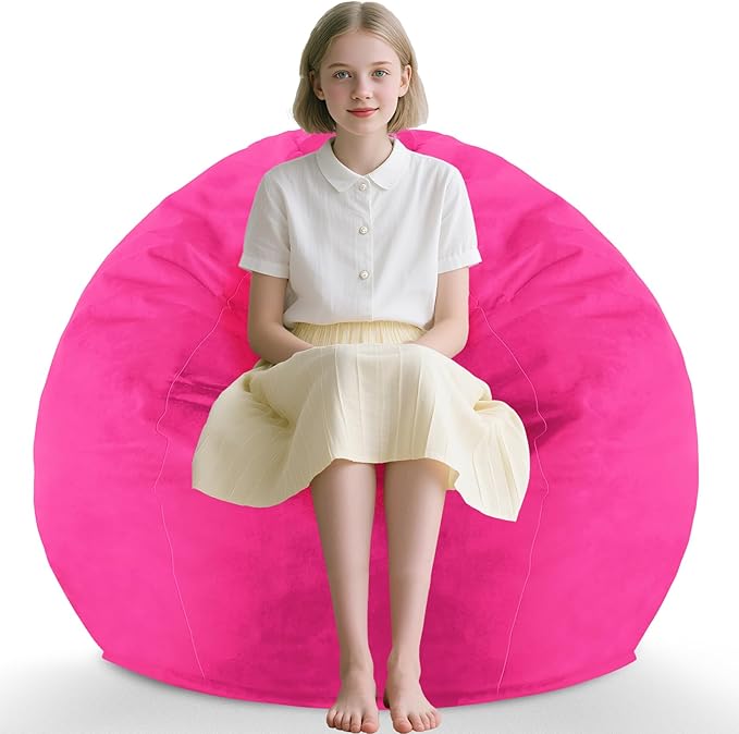 2FT Bean Bag Chair, Comfy Bean Bag Chairs with Memory Foam Filled, Fluffy Beanbag Sofa with Dutch Velvet Cover, Teardrop BeanBag Chairs for Living Room, Playroom - Pink-CubbioJoy