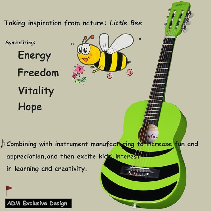 ADM Beginner Acoustic Classical Guitar Nylon Strings Wooden Guitar Bundle Kit for Kid Boy Girl Student Youth Guitarra Online Lessons with Starter Accessories (30 Inch, Geen)-CubbioJoy
