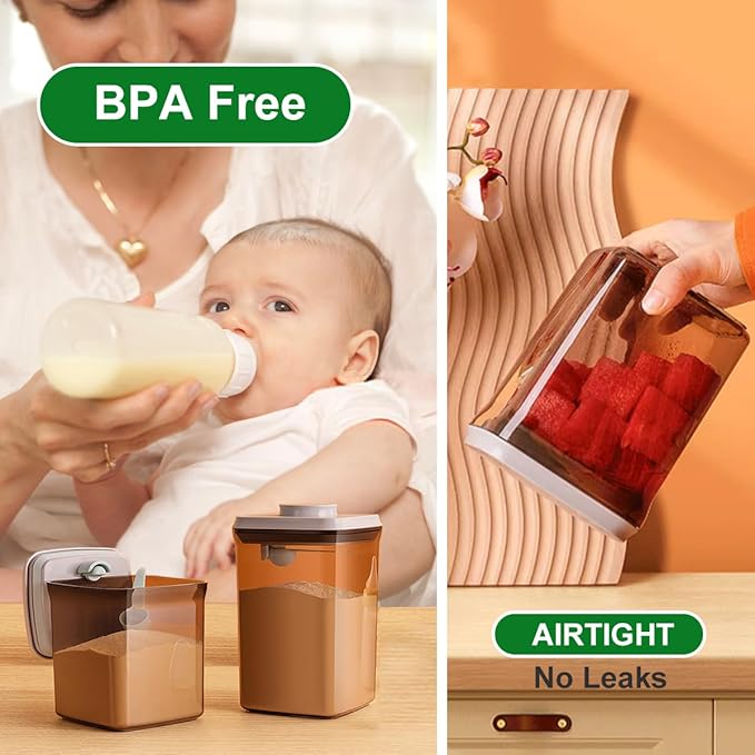 Ankou One-Push Formula Container, 2300ml Formula Dispenser with Scoop and Scraper, Milk Powder Container with Lids, BPA-Free Airtight Food Storage Container 1000g Large Capacity,Dark Brown, Rectangle-CubbioJoy