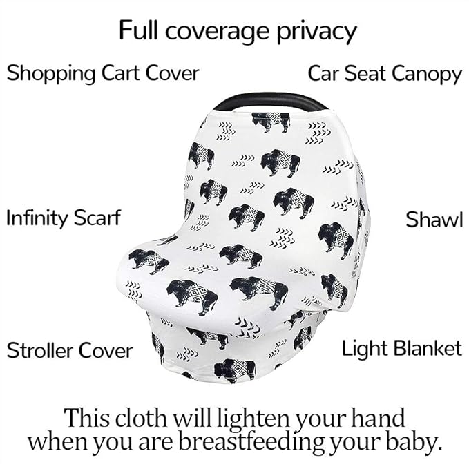 Buffalo Car seat Canopy for Babies, Car Seat Cover for Boys Girls, CarSeat Canopies for Newborn, Multiuse - Nursing Breastfeeding Covers, Shopping Cart/High Chair/Stroller Covers, Soft Breathable-CubbioJoy