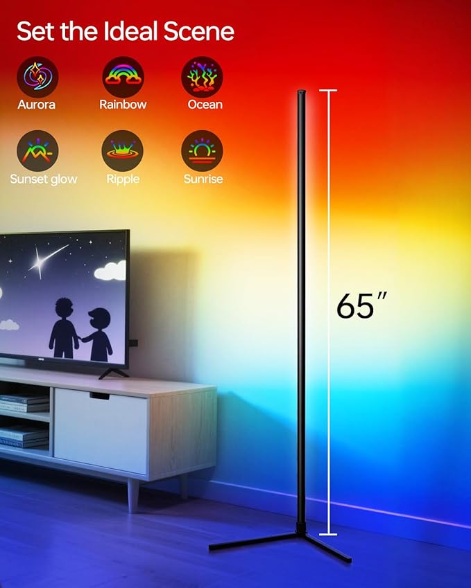 Corner Floor Lamp,RGB LED Corner Lamp with Smart APP Control Remote Control Color Changing Ambience Light with 16 Million DIY Color Changing for Bedroom Living Room and Game Room-CubbioJoy