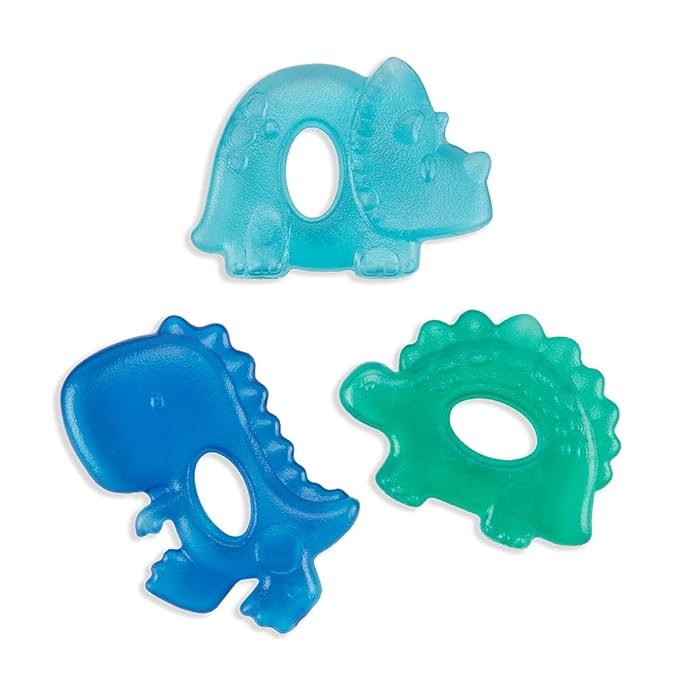 Itzy Ritzy Water-Filled Teethers - Cold Cutie Coolers Textured On Both Sides to Massage Sore Gums & Emerging Teeth - Can Be Chilled in Refrigerator, Set of 3 Coordinating Dinosaur Water Teethers-CubbioJoy