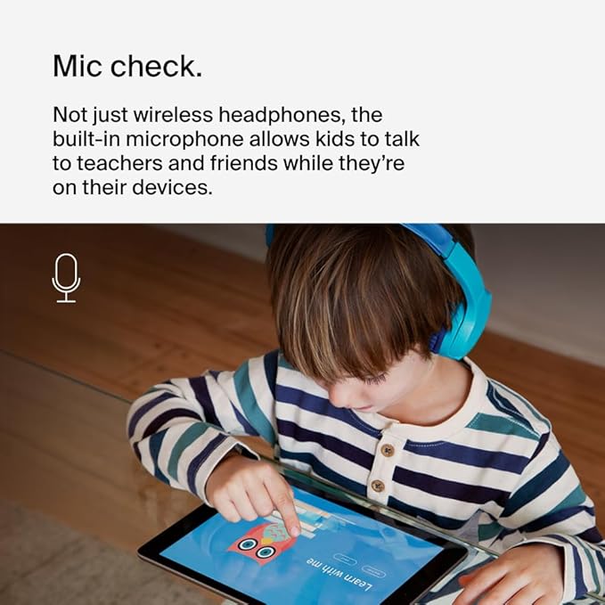 Belkin SoundForm Mini - Wireless Bluetooth Kids Headphones, 30H Battery, 85dB Safe Volume Limit, Built-in Microphone - Toddler On-Ear Earphones for iPhone, iPad - Ideal for School - Blue w/ Case-CubbioJoy