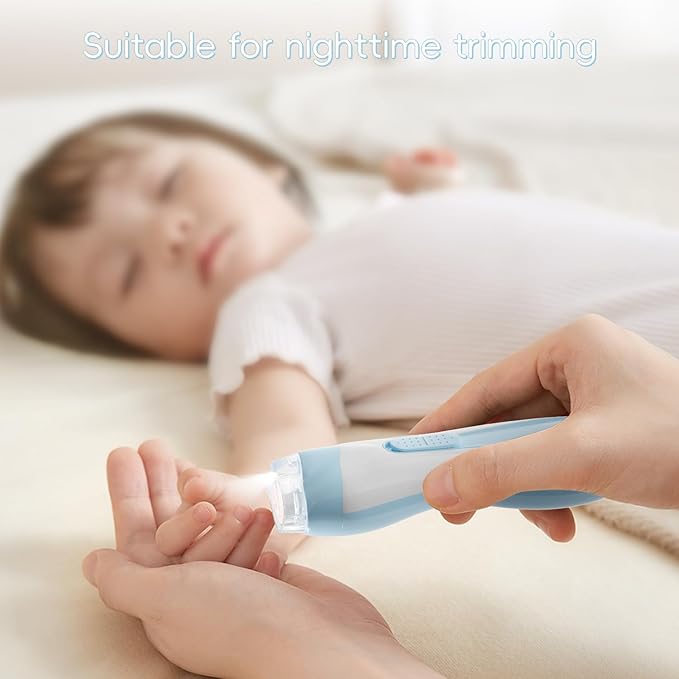 Baby Nail Trimmer Electric, 15 in 1 Baby Nail Clippers for Gentle Nail Care, Rechargeable Baby Nail File Electric with Light &15 Grinding Pads for Infant Toddler, Blue-CubbioJoy