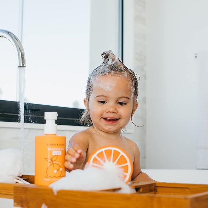 Dabble & Dollop Citrus Kiss Bundle, Natural Bubble Bath, Body Wash & Shampoo for Kids, USA-made, Paraben & Sulfate Free, Vegan, Gluten-Free, Tear-Free, Tangerine, Vanilla, Lemon (Set of 3)-CubbioJoy