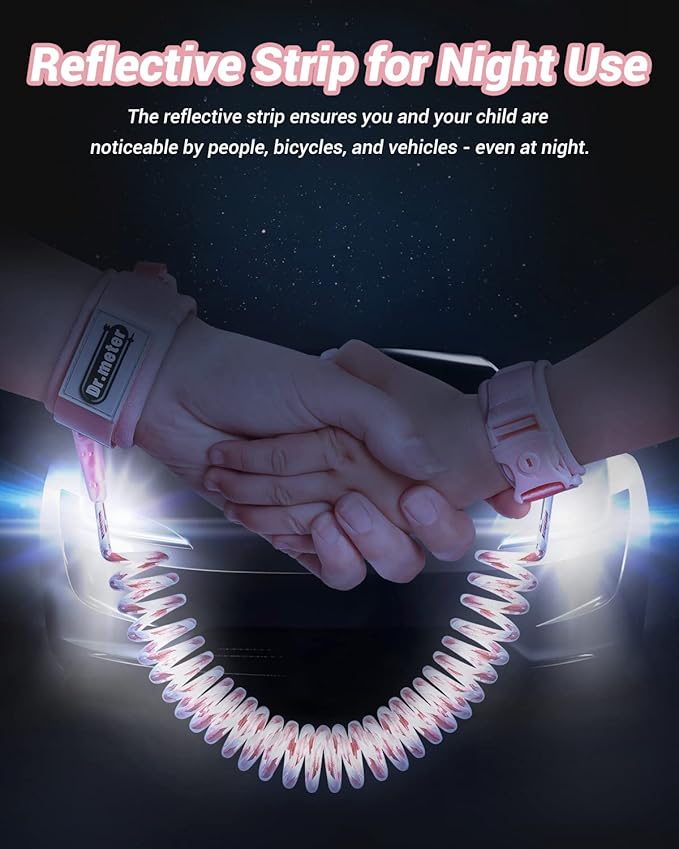 Dr.meter Anti Lost Wrist Link, 2 Pack Toddler Safety Leash with Key Lock, Reflective Child Walking Harness - Dual 8.2ft Length Pink & Green Kids Leash for Boys and Girls Outdoor Essencial-CubbioJoy