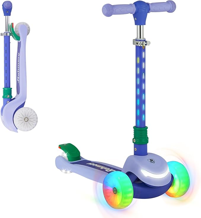3-Wheel Light-Up Kids Scooter, 20 Different Light Patterns,Three Adjustable Heights,Lean to Steer, Balance Scooter for Ages 3-8-CubbioJoy
