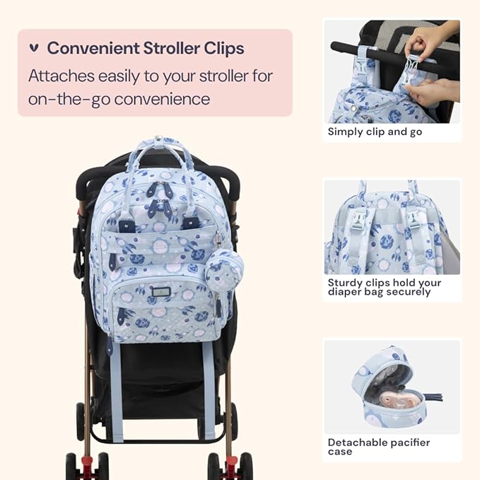 BabbleRoo Diaper Bag Backpack - Baby Essentials Travel Tote - Multi Function Water Resistant Diaper Bag, Travel Essentials Baby Bag with Changing Pad, Stroller Straps & Pacifier Case - Unisex, Cosmic-CubbioJoy