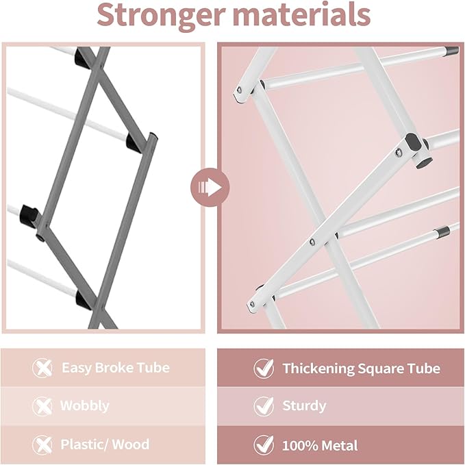 APEXCHASER Clothes Drying Rack, 3-Tier Laundry Drying Rack for Clothes, Expandable Metal Clothing Dryer, Collapsible Towel Rack, Air Drying Rack, White-CubbioJoy