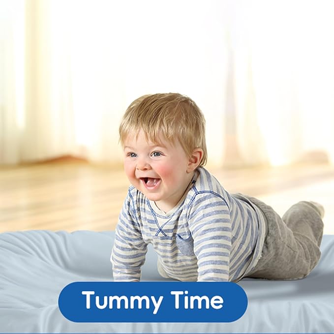 Baby Lounger for Newborn,Baby Nest for Newborn Soft Cotton Breathable for Playtime & Relaxation,Flat Babies Essentials Gifts Newborn Lounger for Boys & Girls 0-12 Months(Misty Blue)-CubbioJoy