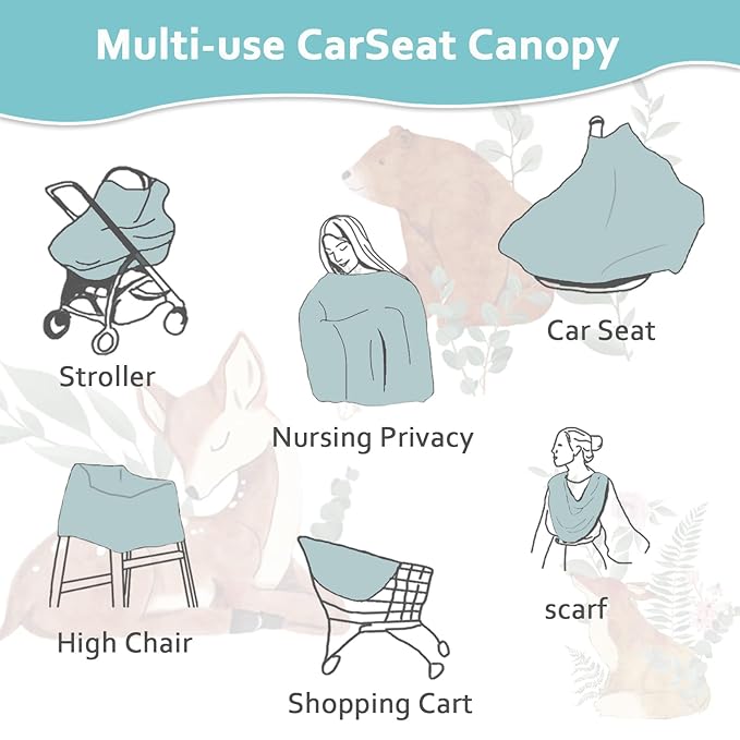 Baby Car Seat Cover, Multi-use Nursing Cover for Breastfeeding, Stretchy Stroller Cover Boys Girls, Stretchy Carseat Canopy, Soft Breathable, Woodland Animal Bear-CubbioJoy