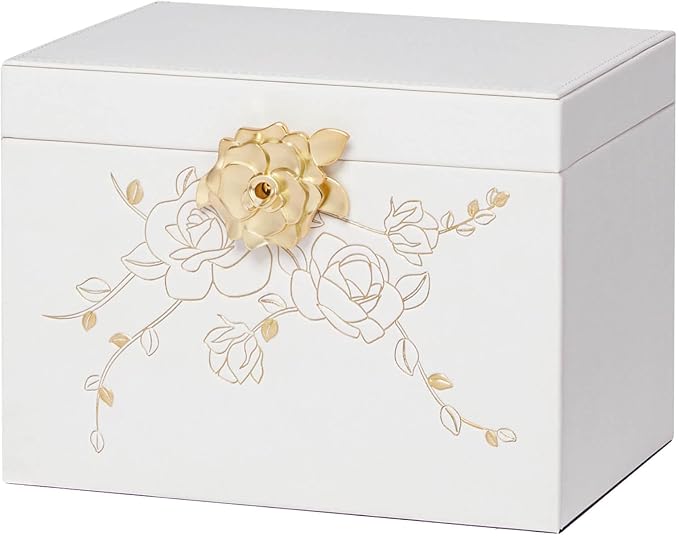 Jewelry Box with Lock for Girls: Jewelry Organizer for Dresser - 3-Drawer Earrings Storage Girls Women Gift (White)-CubbioJoy
