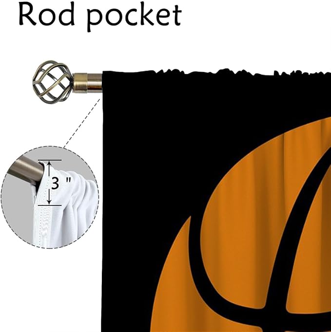 Basketball Blackout Curtains for Boy Girl Room Darkening Decor,Sport Theme and Motto Dark Background Bedroom Living Room Home Rod Pocket Thermal Insulated Window Curtain/Drapes Panel,84x63 Inch…-CubbioJoy