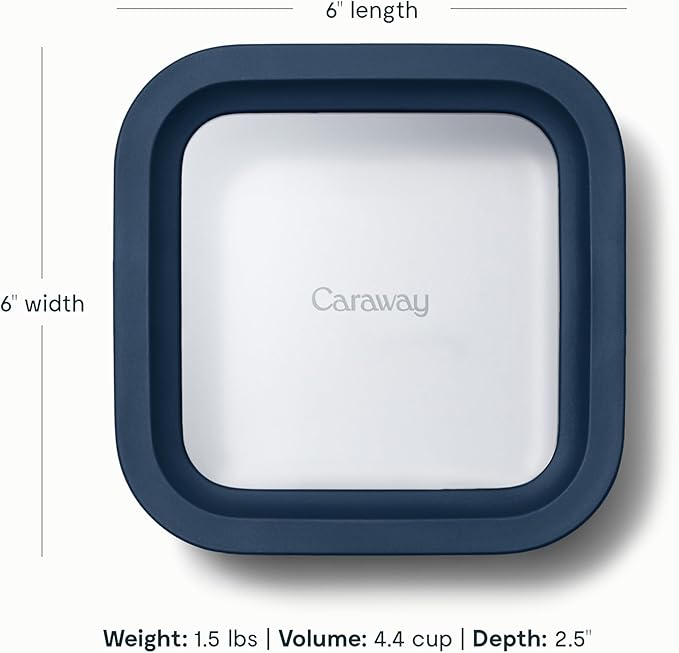 Caraway Glass Food Storage - 4.4 Cup Ceramic Coated Food Container - Non Toxic, Non Stick Lunch Box with Glass Lids. Dishwasher, Oven, & Microwave Safe - Navy-CubbioJoy