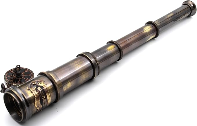 14 Inch Vintage Nautical Brass Telescope with Wood Box – Handheld Spyglass for Marine, Pirate, and Captain Use-CubbioJoy