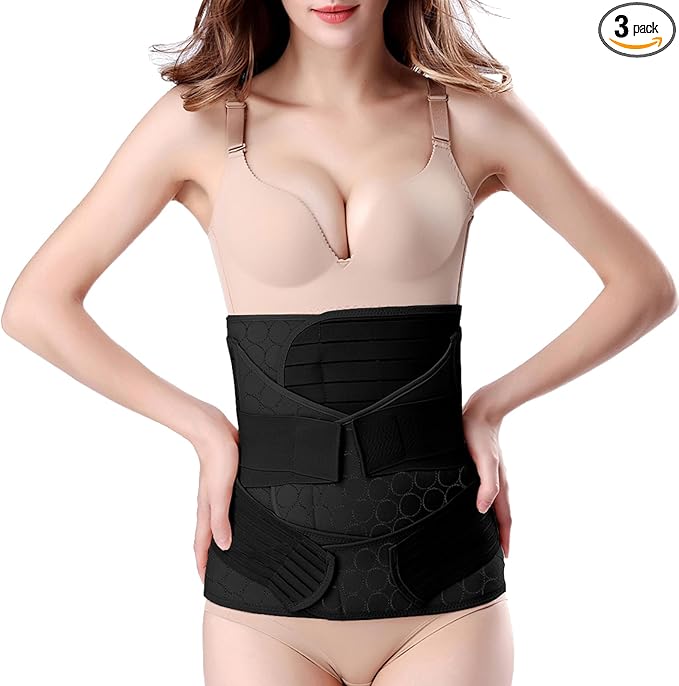 ChongErfei 3 in 1 Postpartum Belly Wrap - Recovery Belly/Waist/Pelvis Belt Black Postpartum Belly Band,Black L-CubbioJoy