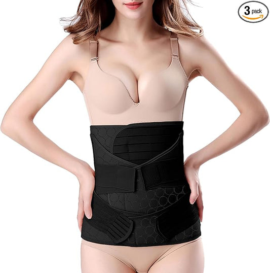 3 in 1 Postpartum Belly Band - Postpartum Belly Support Recovery Wrap, After Birth Brace, Slimming Girdles, Body Shaper Waist Shapewear, Post Surgery Pregnancy Belly Support Band (XXL, Black)-CubbioJoy