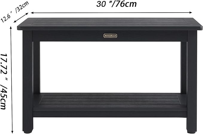 30'' Waterproof Shower Stool, Poly Lumber Shower Bench Seat for Shaving Legs, HDPS Plastic Bath Chair Seat, Non-Slip & No Maintenance, Black, Weight Capacity 700LBS (30 x 13 Inches)-CubbioJoy