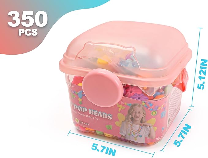 BIRANCO. Deluxe Beading Set with 350+ Pop Beads Include Butterfly, Bee, Dragonfly with Transparent Wings, and Ladybug Jewelry Making Kit for Kids Ages 3-8-CubbioJoy