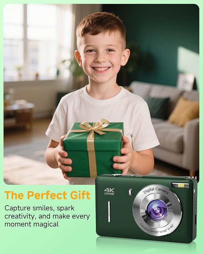 Digital Camera, 44MP FHD 1080P, 16X Zoom, 32GB SD Card, Compact Camera for Kids Teens Adults, Green-CubbioJoy