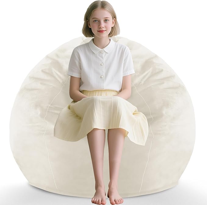 2FT Bean Bag Chair, Comfy Bean Bag Chairs with Memory Foam Filled, Fluffy Beanbag Sofa with Dutch Velvet Cover, Teardrop BeanBag Chairs for Living Room, Playroom - Beige-CubbioJoy
