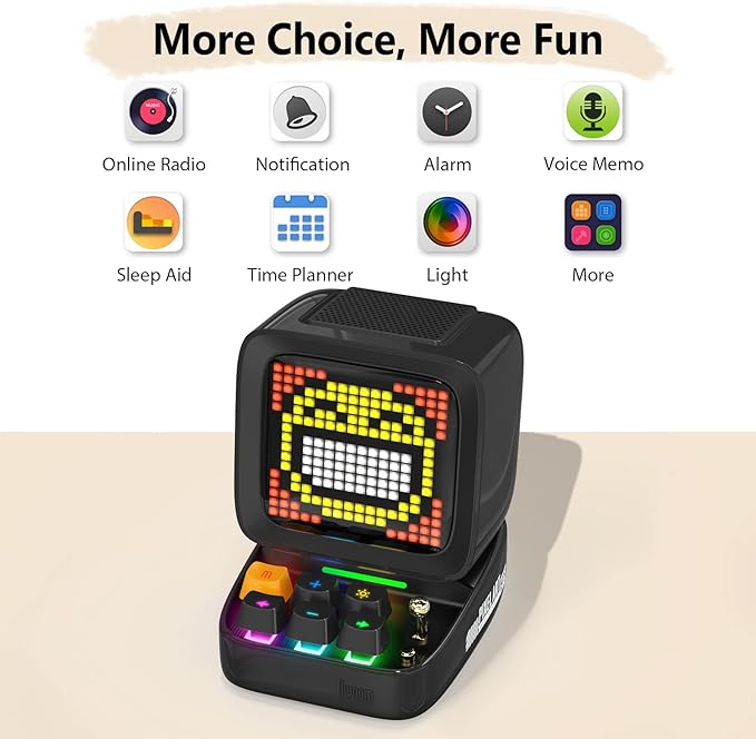 Divoom Ditoo Retro Pixel Art Game Bluetooth Speaker with 16X16 LED App Controlled Front Screen (Black)-CubbioJoy