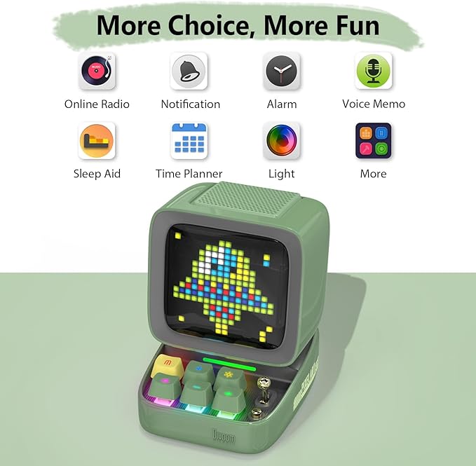 Divoom Ditoo Programmable Pixel Art LED-Bluetooth-Speaker Showing-Clock Emoji DIY Design for Home Wedding Party Decoration with Wireless App Control (Green)-CubbioJoy