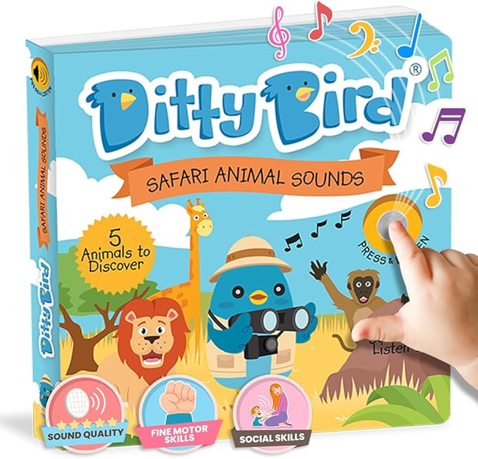 Ditty Bird Safari Book for Toddlers | Realistic Animal Sound Book | Interactive Safari Board Books for Toddlers 1-3 | Sensory, Musical Books for Animal Lovers | Sturdy Nursery Rhyme Toys for Baby-CubbioJoy