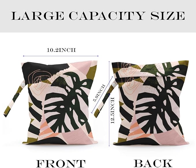 Wet Dry Bag for Swimsuit, Travel, Beach, Pool, Stroller, Diapers, Dirty Yoga Gym Clothes, Makeup Bag, Waterproof Tropical Palm Leaves Decor Jungle Palm Leaf Favors-CubbioJoy