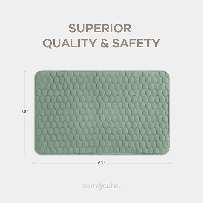 Comfy Cubs Rectangle Kids Play Mat - Small 36 x 60 inches Soft Quilted Baby Floor Mat with Non-Slip Bottom - Plush Design for Toddlers' Playtime and Relaxation - Comfortable and Durable - Fern-CubbioJoy