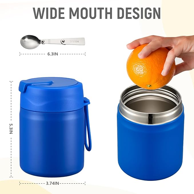 17oz Soup Thermo for Hot Food Kids Insulated Vacuum Food Jar with Stainless Steel Spoon Wide Mouth Thermo Leakproof Lunch Food Container Kids Hot Lunch Box (Blue)-CubbioJoy
