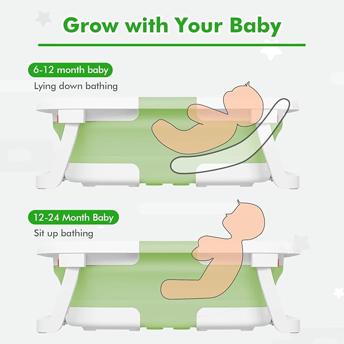 Collapsible Baby Bathtub,Baby Bath Tub with Soft Cushion & Thermometer,Baby Bathtub Newborn to Toddler 0-36 Months,Portable Travel Baby Tub-CubbioJoy