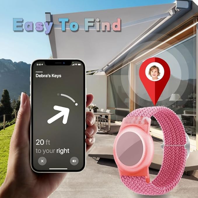 2 Pack Kids Bracelet Compatible with AirTag, GPS Kid Tracker Holder Braided Wristband for Apple Air Tag, 2022 Upgraded Nylon Adjustable Anti Lost Airtag Watch Band for Kids Children Elders-CubbioJoy