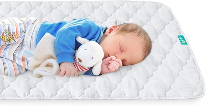 Crib Mattress Protector Pad Cover Quilted Waterproof Incontinence Bed Pads Wetting Protection Pad 52" x 28" Reusable & Non-Slip Potty Training Pads for Toddlers (Quilted Improved Thickness)-CubbioJoy