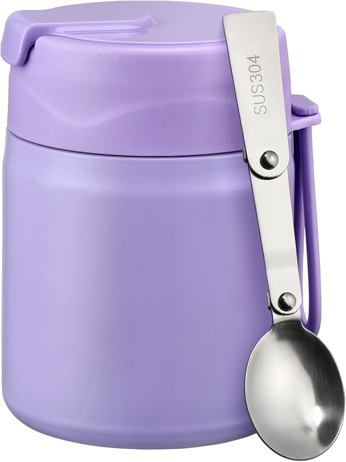 17oz Soup Thermo for Hot Food Kids Insulated Vacuum Food Jar with Stainless Steel Spoon Wide Mouth Thermo Leakproof Lunch Food Container Kids Hot Lunch Box (Purple)-CubbioJoy