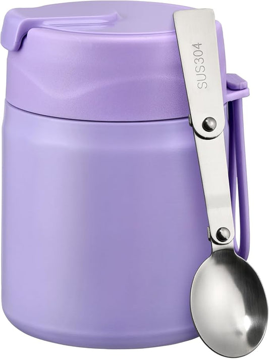 17oz Soup Thermo for Hot Food Kids Insulated Vacuum Food Jar with Stainless Steel Spoon Wide Mouth Thermo Leakproof Lunch Food Container Kids Hot Lunch Box (Purple)-CubbioJoy
