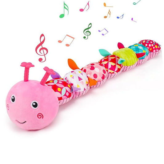 Baby Tummy Time Toy 0-6 Month Musical Stuffed Animal Plush Caterpillar Toy for Infant 6-12 Month Teething Sensory Toy with Crinkle Rattle for Babies 0-3-6 Month Newborn Toys for Boy Girl Birthday 1-CubbioJoy