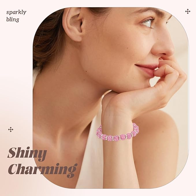 200pcs 10mm Rhinestone Beads for Jewelry Making, Pink Shiny Round Disco Ball Beads Bulk, Sparkle Crystal Clay Christmas for Bracelet Baseball Necklace Earring Crafting and DIY-CubbioJoy